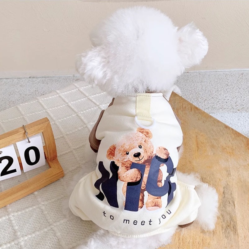 【汪喵森活】4款 熊熊 狗狗 可愛動物 撞色拼接 四腳衣 牽引扣 狗衣服 比熊 博美 貴賓 貓咪 秋冬服飾 米克斯 柴犬-細節圖8