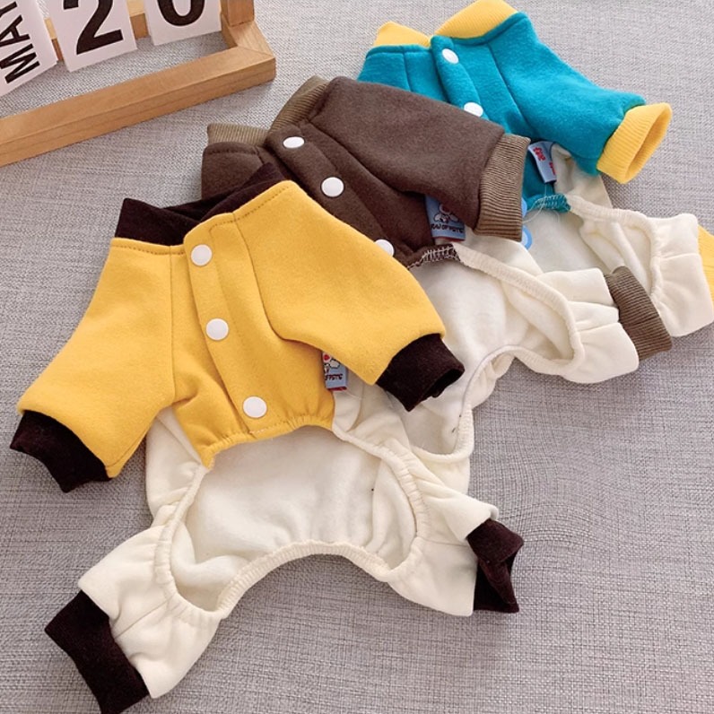 【汪喵森活】4款 熊熊 狗狗 可愛動物 撞色拼接 四腳衣 牽引扣 狗衣服 比熊 博美 貴賓 貓咪 秋冬服飾 米克斯 柴犬-細節圖9