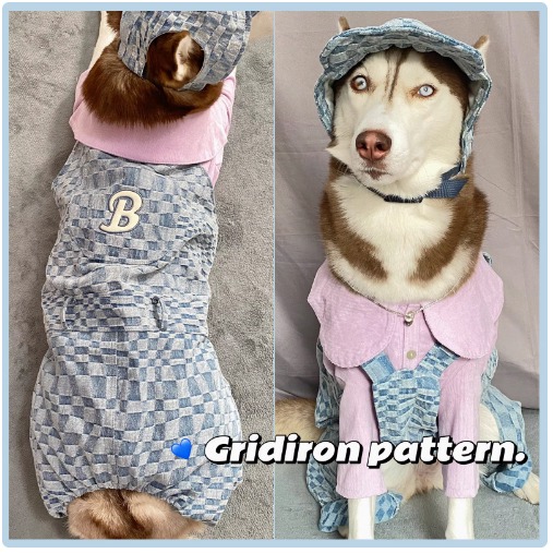 【汪喵森活】 棋盤格 藍色 牛仔 吊帶褲 30kg內 狗衣服 拉不拉多 薩摩耶 柴犬 米克斯 邊境 黃金獵犬 柯基 貴賓-細節圖4