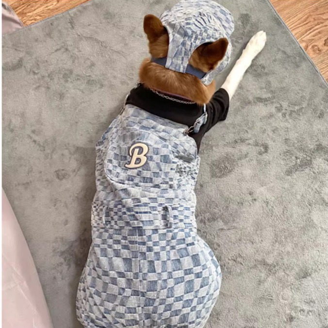 【汪喵森活】 棋盤格 藍色 牛仔 吊帶褲 30kg內 狗衣服 拉不拉多 薩摩耶 柴犬 米克斯 邊境 黃金獵犬 柯基 貴賓-細節圖6