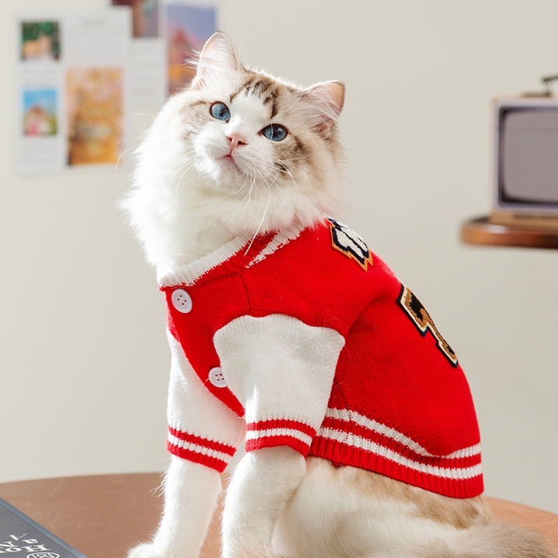 【汪喵森活】 TW熊熊棒球風 針織外套 狗衣服 比熊 博美 貴賓 貓咪 小型犬服飾 吉娃娃 西施 比熊 秋冬服飾 博美-細節圖6