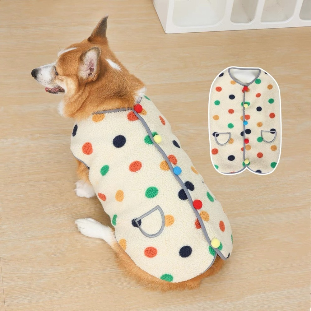 【汪喵森活】 彩色點點 圓點鈕扣 寵物背心 狗衣服 寵物衣服 秋冬服飾 中型犬 雪納瑞 西高地 比熊 柯基 柴犬-細節圖3