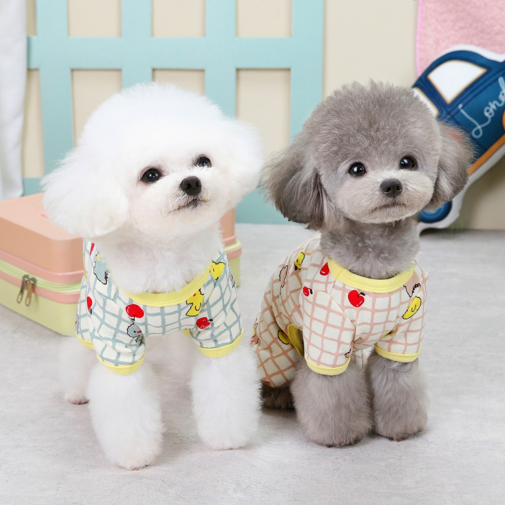 【汪喵森活】 恐龍蘋果 格子四腳衣 打底衣 睡衣 狗衣服 寵物衣服 秋冬服飾 小型犬 雪納瑞 比熊 貴賓 貓咪 博美-細節圖3