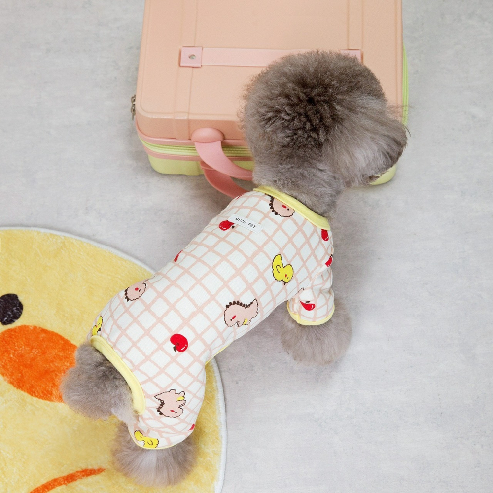 【汪喵森活】 恐龍蘋果 格子四腳衣 打底衣 睡衣 狗衣服 寵物衣服 秋冬服飾 小型犬 雪納瑞 比熊 貴賓 貓咪 博美-細節圖4