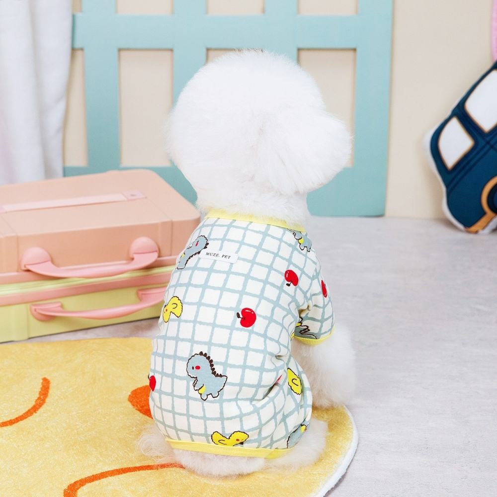 【汪喵森活】 恐龍蘋果 格子四腳衣 打底衣 睡衣 狗衣服 寵物衣服 秋冬服飾 小型犬 雪納瑞 比熊 貴賓 貓咪 博美-細節圖5