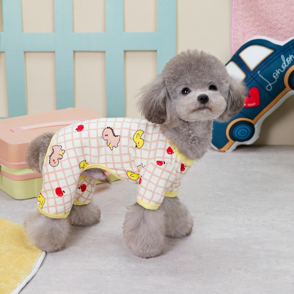 【汪喵森活】 恐龍蘋果 格子四腳衣 打底衣 睡衣 狗衣服 寵物衣服 秋冬服飾 小型犬 雪納瑞 比熊 貴賓 貓咪 博美-細節圖7