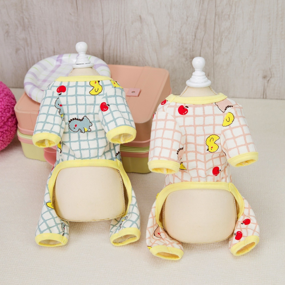 【汪喵森活】 恐龍蘋果 格子四腳衣 打底衣 睡衣 狗衣服 寵物衣服 秋冬服飾 小型犬 雪納瑞 比熊 貴賓 貓咪 博美-細節圖8