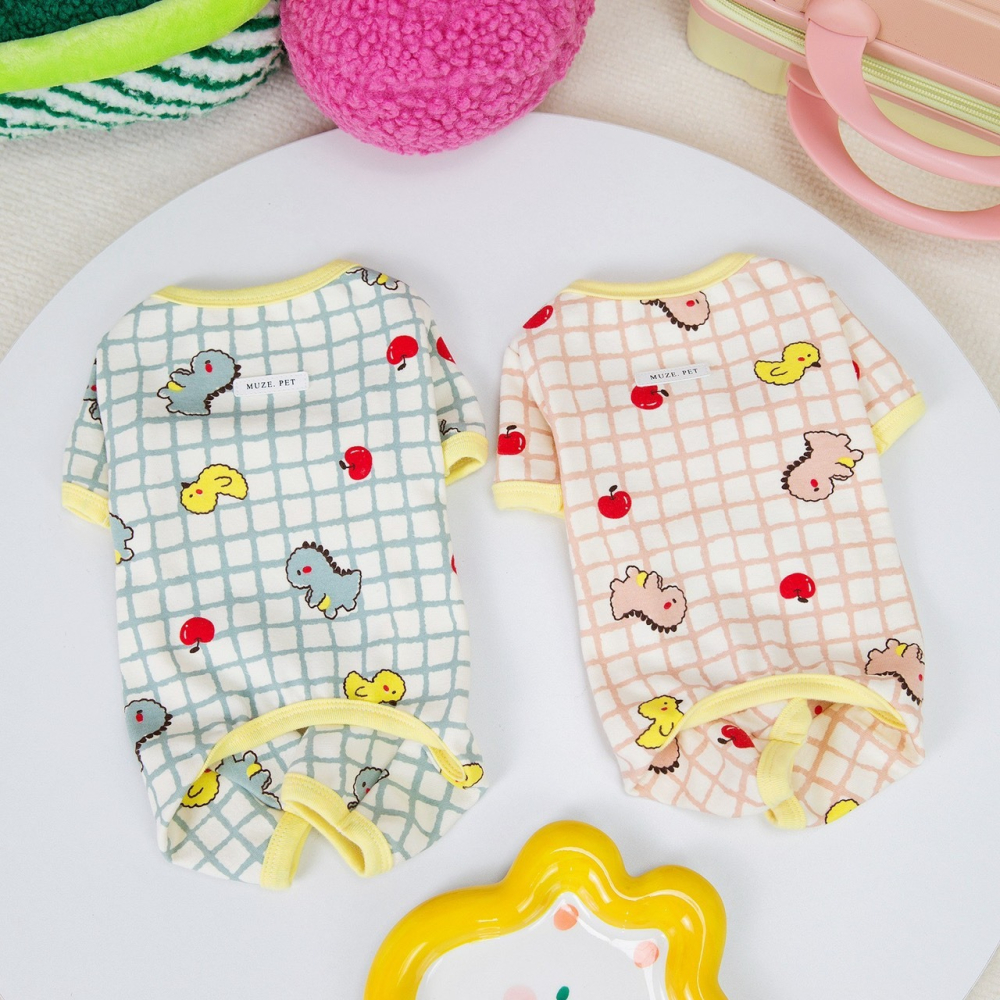 【汪喵森活】 恐龍蘋果 格子四腳衣 打底衣 睡衣 狗衣服 寵物衣服 秋冬服飾 小型犬 雪納瑞 比熊 貴賓 貓咪 博美-細節圖9