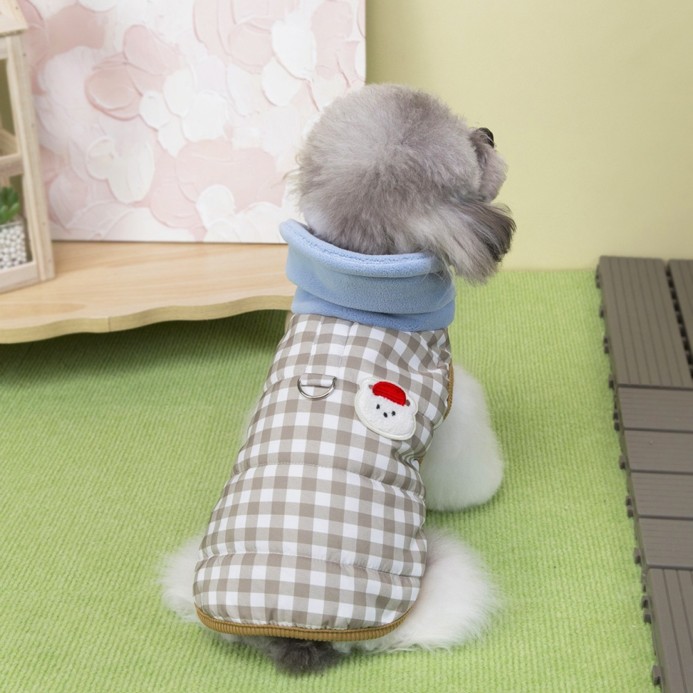 【汪喵森活】 高領格子 2色 熊熊 防風背心 可牽引 狗衣服 寵物衣服 秋冬服飾 小型犬 雪納瑞 比熊 貴賓 貓咪 博美-細節圖3