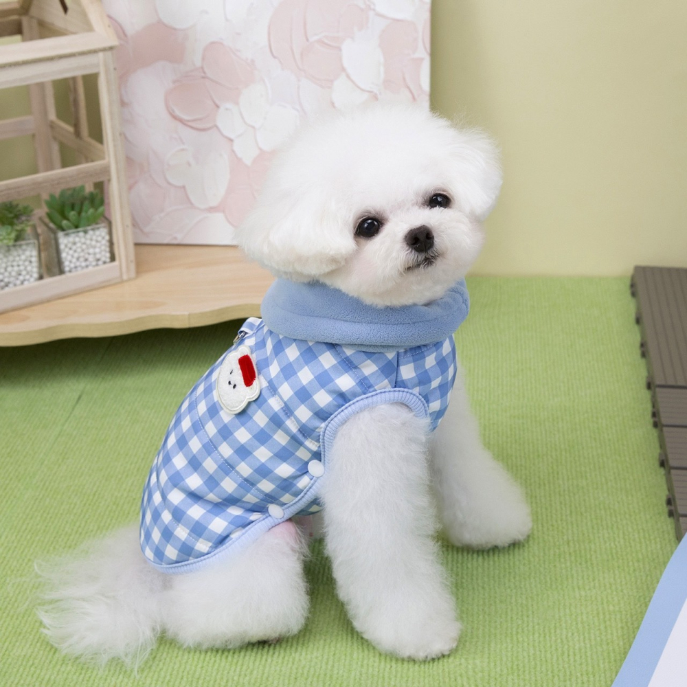 【汪喵森活】 高領格子 2色 熊熊 防風背心 可牽引 狗衣服 寵物衣服 秋冬服飾 小型犬 雪納瑞 比熊 貴賓 貓咪 博美-細節圖7