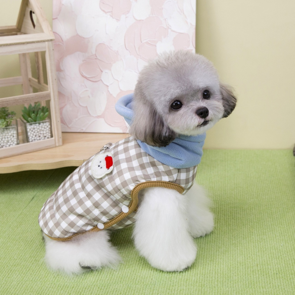 【汪喵森活】 高領格子 2色 熊熊 防風背心 可牽引 狗衣服 寵物衣服 秋冬服飾 小型犬 雪納瑞 比熊 貴賓 貓咪 博美-細節圖10