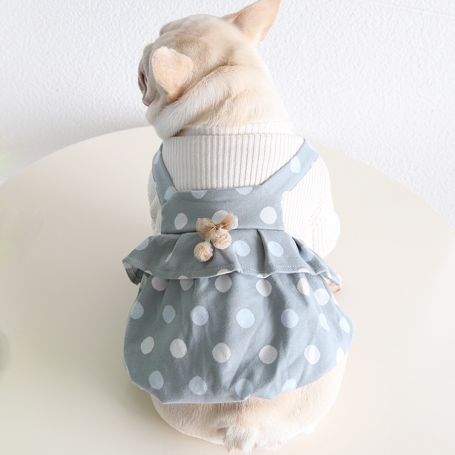 【汪喵森活】圓點絨吊帶裙 假兩件 蝴蝶結 狗衣服 寵物衣服 秋冬服飾 小型犬 雪納瑞 比熊 貴賓 貓咪 保暖-細節圖7