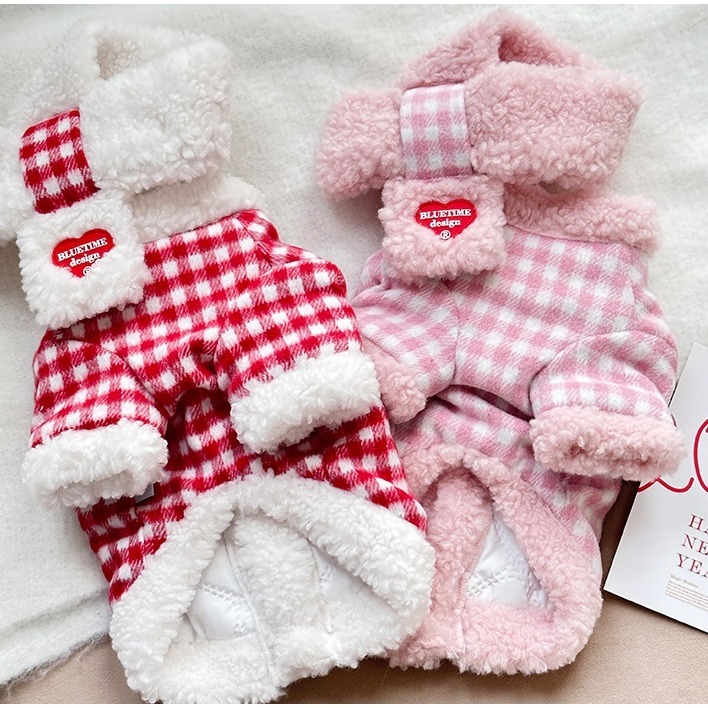 【汪喵森活】 粉紅甜心 羊羔絨 格紋背心 附圍巾 聖誕節 過年 貓咪 狗衣服 柴犬 柯基 米克斯 邊境 貴賓 比熊-細節圖6