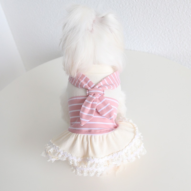 【汪喵森活】 粉色領巾 條紋姊妹裝 情侶裝 背心 洋裝 寵物洋裝 寵物衣服 狗衣服 比熊 博美 貴賓 貓咪 小型犬 臘腸-細節圖4