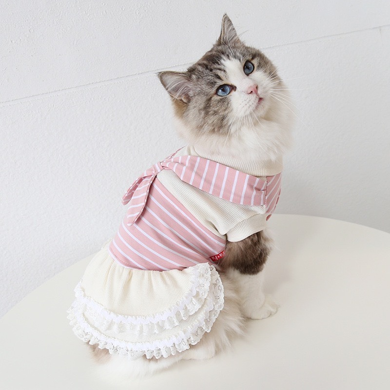 【汪喵森活】 粉色領巾 條紋姊妹裝 情侶裝 背心 洋裝 寵物洋裝 寵物衣服 狗衣服 比熊 博美 貴賓 貓咪 小型犬 臘腸-細節圖6