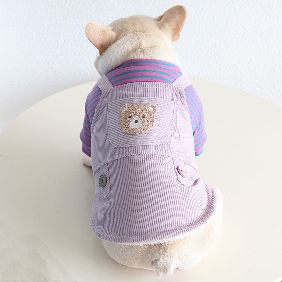 【汪喵森活】 小胖熊 條紋吊帶衣 假兩件 小口袋 狗衣服 比熊 博美 貴賓 貓咪 小型犬 法鬥 英鬥-細節圖4