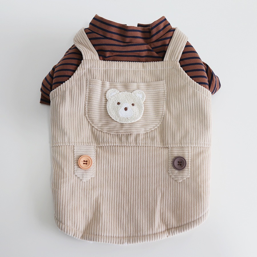 【汪喵森活】 小胖熊 條紋吊帶衣 假兩件 小口袋 狗衣服 比熊 博美 貴賓 貓咪 小型犬 法鬥 英鬥-細節圖9