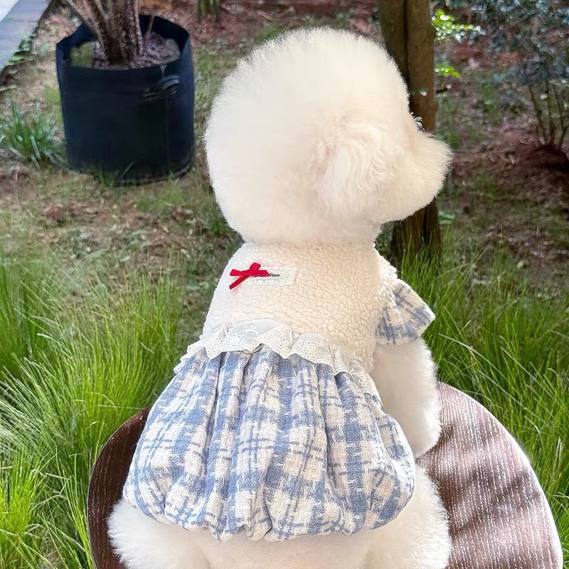 【汪喵森活】 水藍色 小香風 南瓜裙 洋裝 寵物洋裝 寵物衣服 狗衣服 比熊 博美 貴賓 貓咪 小型犬 臘腸-細節圖4