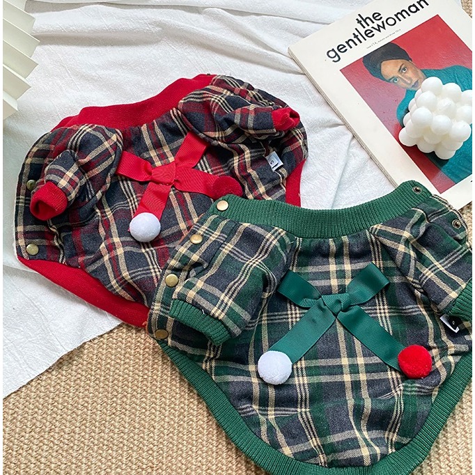 【汪喵森活】 聖誕蝴蝶結 格子背心 寵物背心 保暖背心 狗衣服 黃金獵犬 薩摩耶 柴犬 柯基 米克斯 邊境 貴賓 貓咪-細節圖3