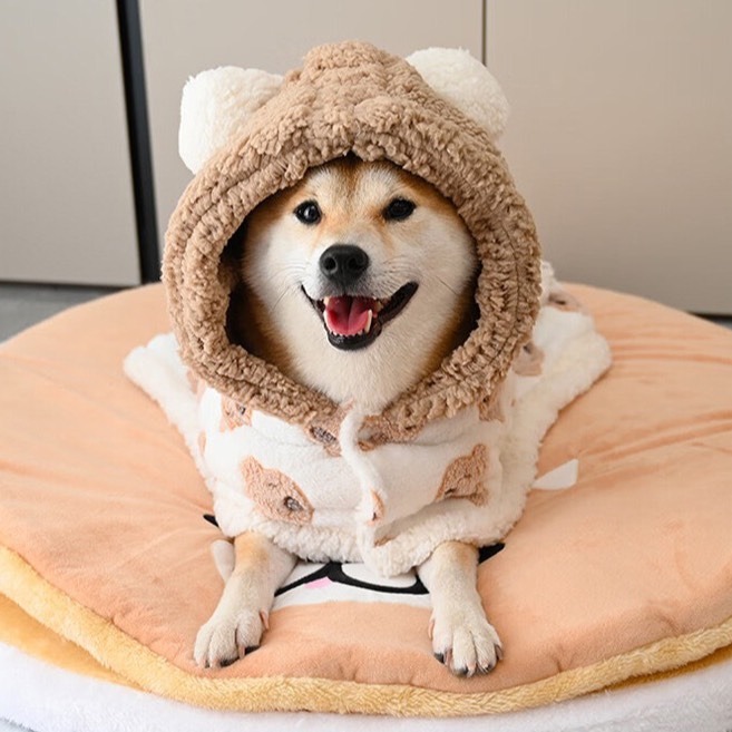 【汪喵森活】 泰迪熊 熊耳 寵物睡衣 寵物披風 寵物睡袍 秋冬服飾 狗衣服 柴犬 米克斯 比熊 柯基 睡衣 睡袍 貓咪-細節圖2