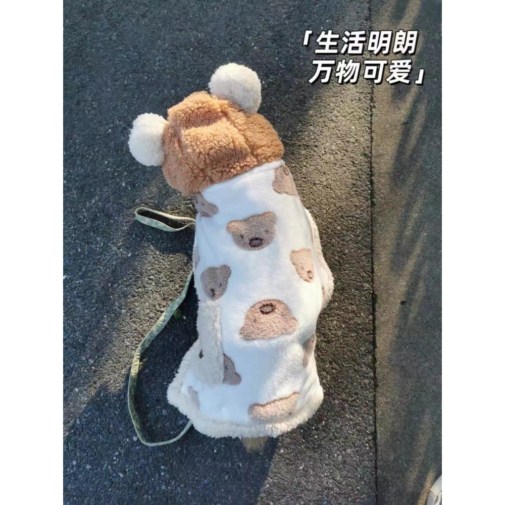【汪喵森活】 泰迪熊 熊耳 寵物睡衣 寵物披風 寵物睡袍 秋冬服飾 狗衣服 柴犬 米克斯 比熊 柯基 睡衣 睡袍 貓咪-細節圖5