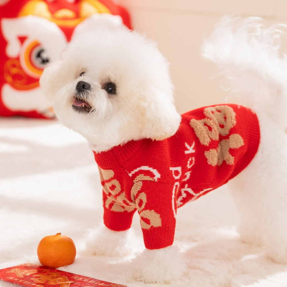 【汪喵森活】新年 春節 紅色毛衣 福字 包芯紗 過年 貓狗過年 寵物服飾 狗衣服 貓咪 貴賓狗 比熊 馬爾濟斯-細節圖3