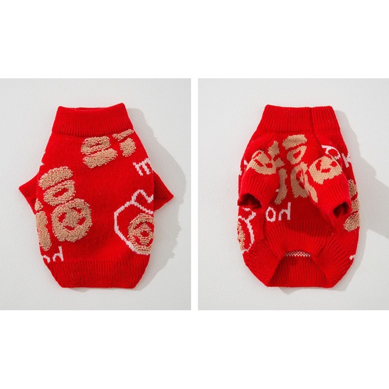 【汪喵森活】新年 春節 紅色毛衣 福字 包芯紗 過年 貓狗過年 寵物服飾 狗衣服 貓咪 貴賓狗 比熊 馬爾濟斯-細節圖5