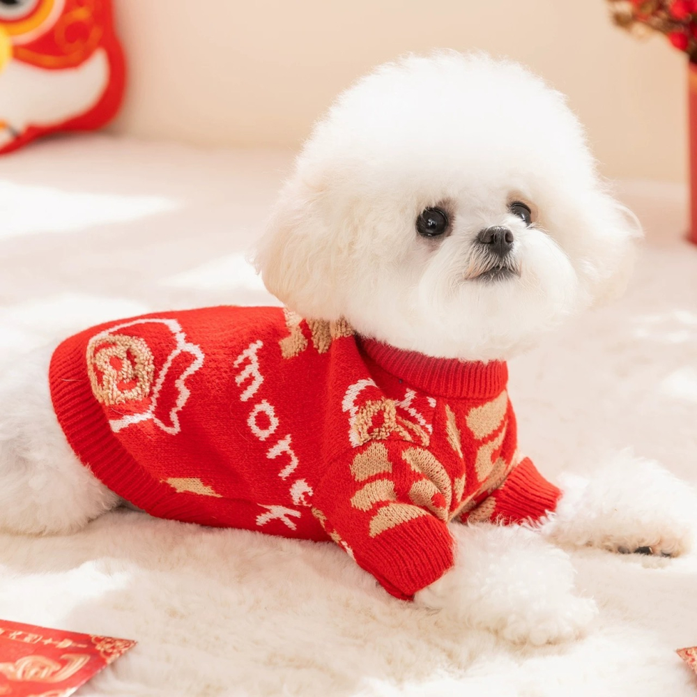 【汪喵森活】新年 春節 紅色毛衣 福字 包芯紗 過年 貓狗過年 寵物服飾 狗衣服 貓咪 貴賓狗 比熊 馬爾濟斯-細節圖6