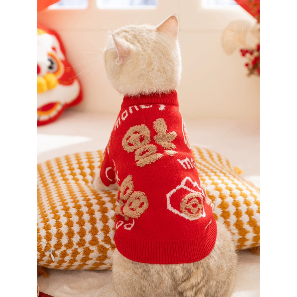 【汪喵森活】新年 春節 紅色毛衣 福字 包芯紗 過年 貓狗過年 寵物服飾 狗衣服 貓咪 貴賓狗 比熊 馬爾濟斯-細節圖8