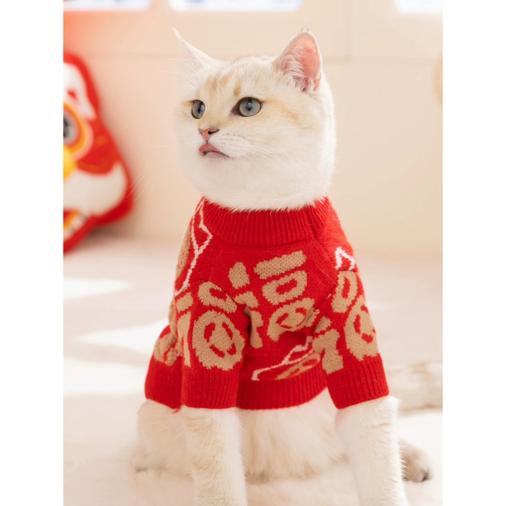 【汪喵森活】新年 春節 紅色毛衣 福字 包芯紗 過年 貓狗過年 寵物服飾 狗衣服 貓咪 貴賓狗 比熊 馬爾濟斯-細節圖9