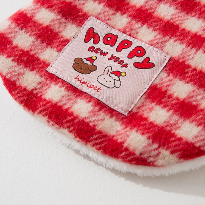 【汪喵森活】 Happy小狗 紅色格紋背心 過年衣服 紅色背心 過年 保暖背心 春節 寵物衣服 狗衣服 貓咪 新年 貓狗-細節圖8