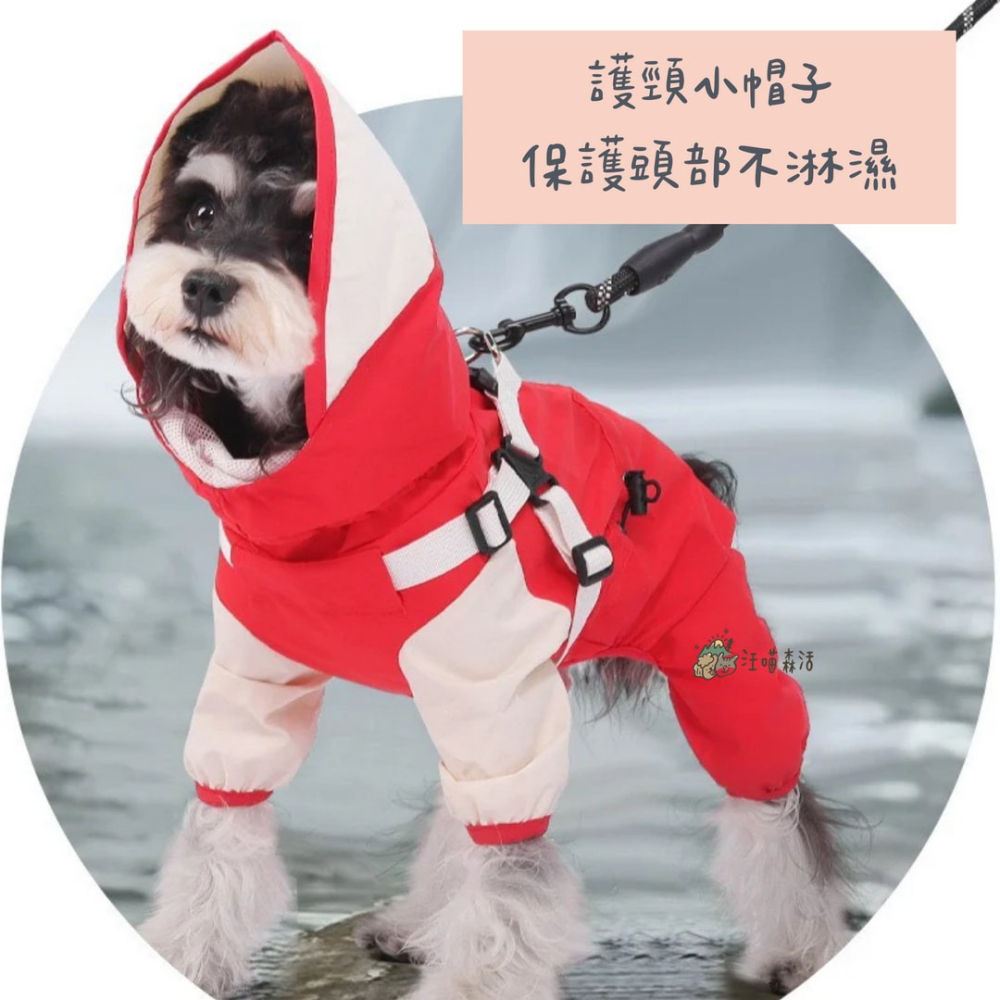 【汪喵森活】 寵物雨衣 狗雨衣 25公斤內 脖/腰/胸可調 牽引扣 帽子可拆 雨衣 四腳雨衣 防水 柴犬 比熊犬 雪納瑞-細節圖5