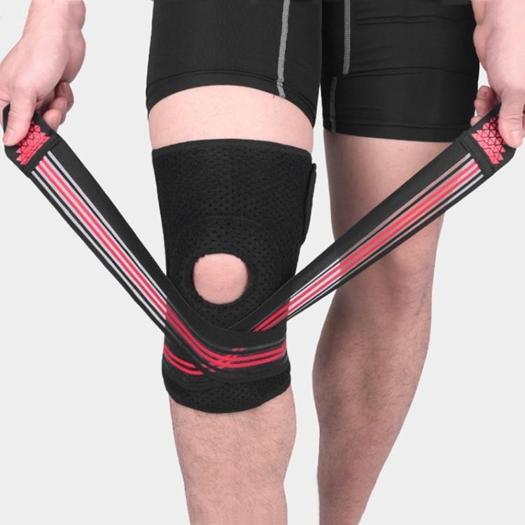 AOLIKES 綁帶彈簧支撐矽膠護膝(一入) HX-7909 紅黑 吸汗透氣護膝-細節圖2