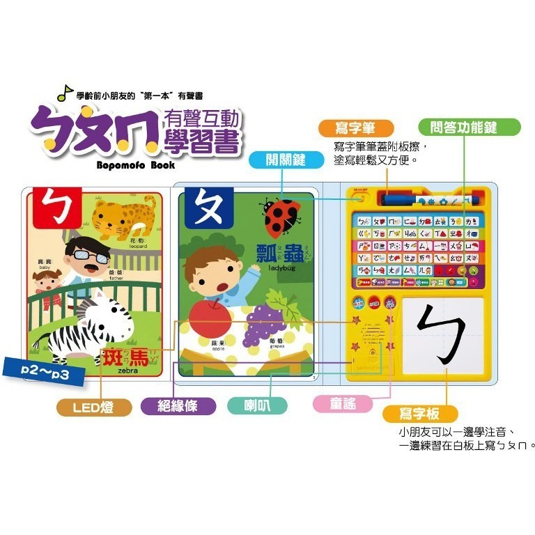 ABC有聲互動學習書 新版/ㄅㄆㄇ有聲互動學習書 新版 風車出版 適讀年齡：3歲以上 從聽開始看寫玩 按按鈕就會有聲音-細節圖9