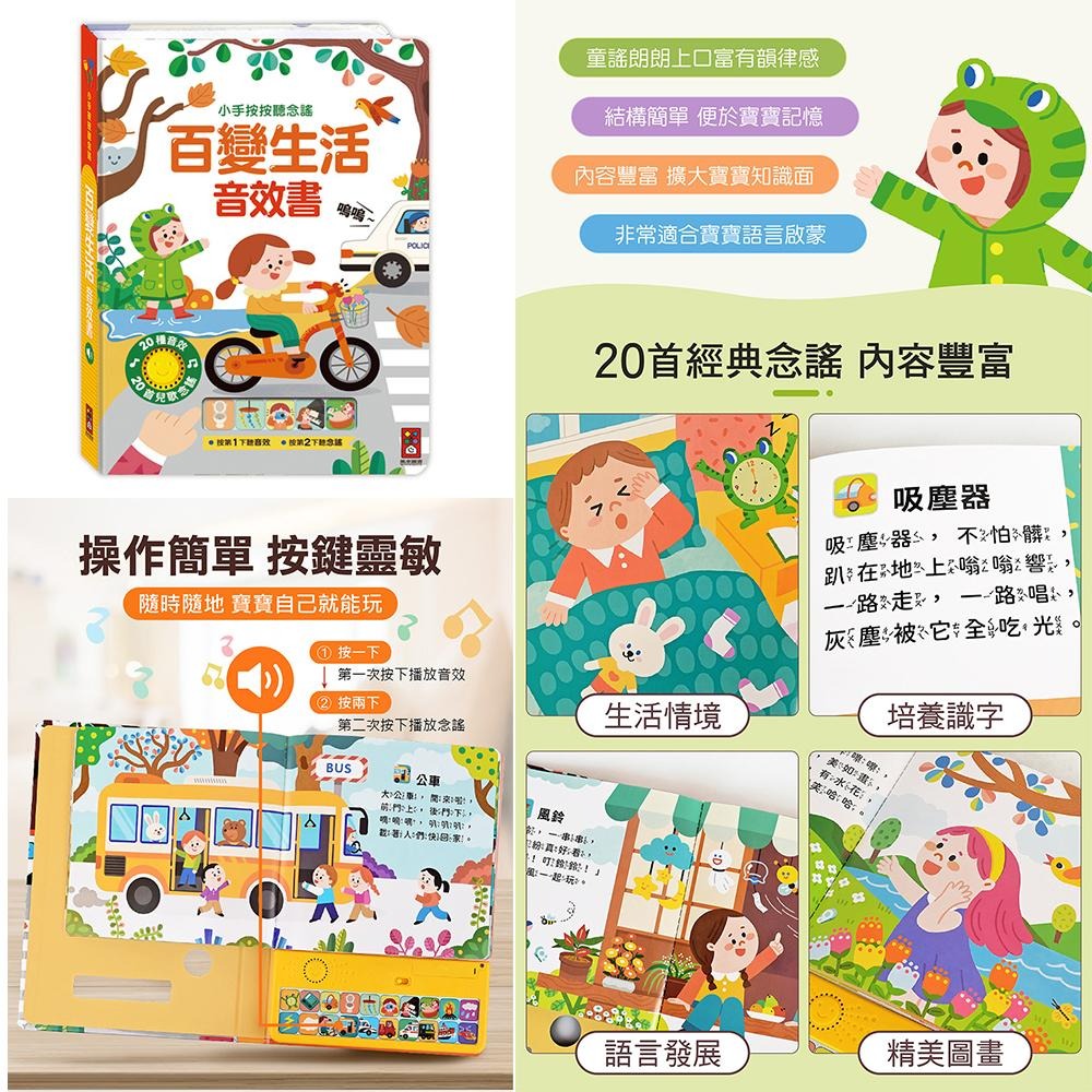 現貨快出！小手按按聽念謠 百變生活音效書/動物狂歡音效書 風車出版 適合年齡：3歲以上 觸摸20個按鍵音效-細節圖7