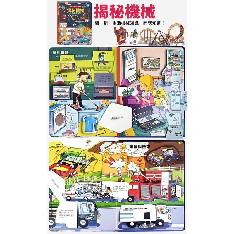 趣味科學知識翻翻書-揭秘建築工地/垃圾/宇宙/機場/醫院/機械/火車/汽車 風車圖書 3歲以上-細節圖4