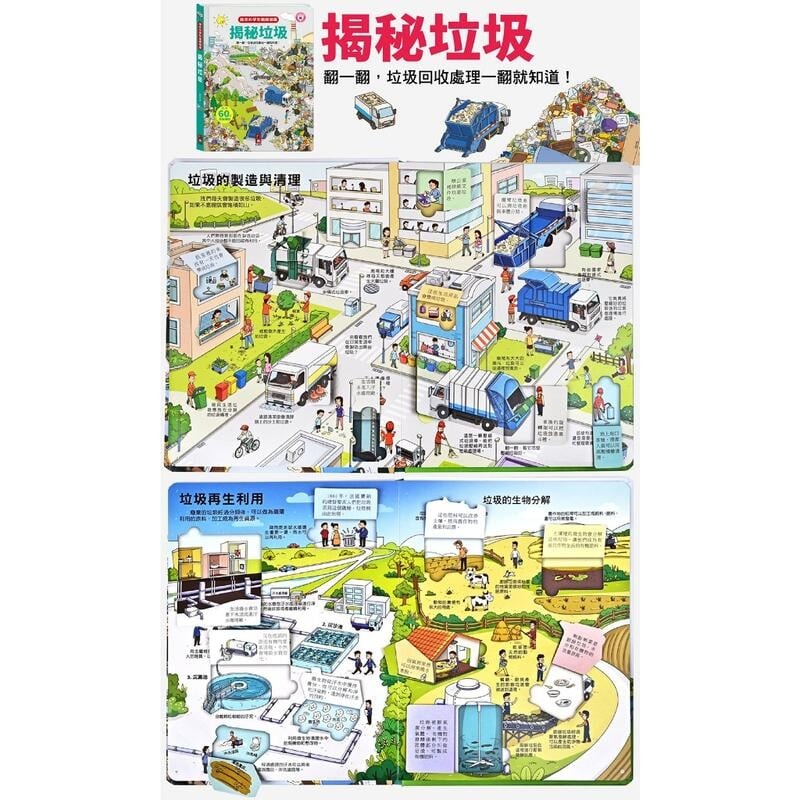 趣味科學知識翻翻書-揭秘建築工地/垃圾/宇宙/機場/醫院/機械/火車/汽車 風車圖書 3歲以上-細節圖6