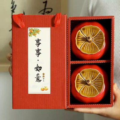 柿柿如意 茶具 防潮罐 茶葉罐 密封罐 保鮮盒 喬遷禮品 2入(精美禮盒裝)-細節圖3