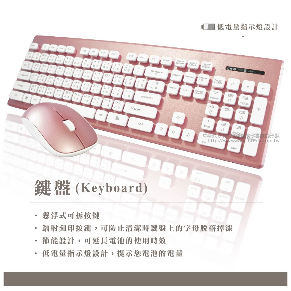 【3C小站】薄膜式鍵盤 無線防水鍵盤滑鼠組 無線鍵盤滑鼠組 玫瑰金鍵盤滑鼠  辦公室鍵盤滑鼠 防潑水鍵鼠 辦公室鍵盤-規格圖7
