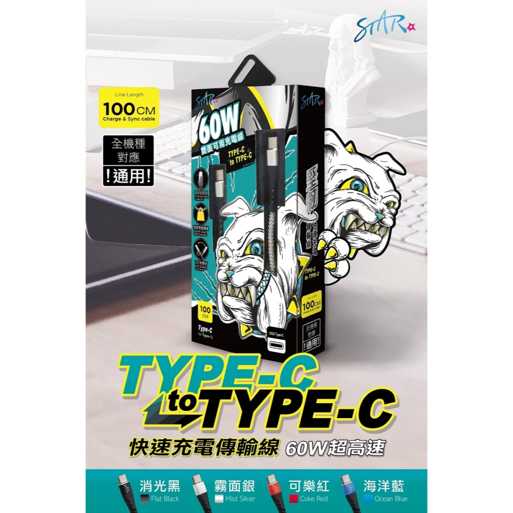 【3C小站】60W快充充電線 雙面可用 Type-C to Type-C 耐彎折 編織線 充電線 超高速-細節圖2