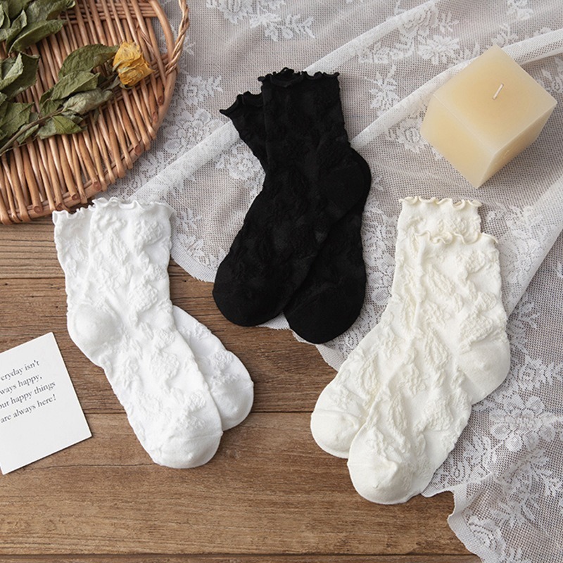 【3C小站】氣質雕花公主襪 日系簡約襪 女性襪 棉襪 氣質襪 青年襪 夏季襪 休閒襪 韓國襪 編織襪 女孩襪 襪子 中筒-細節圖8