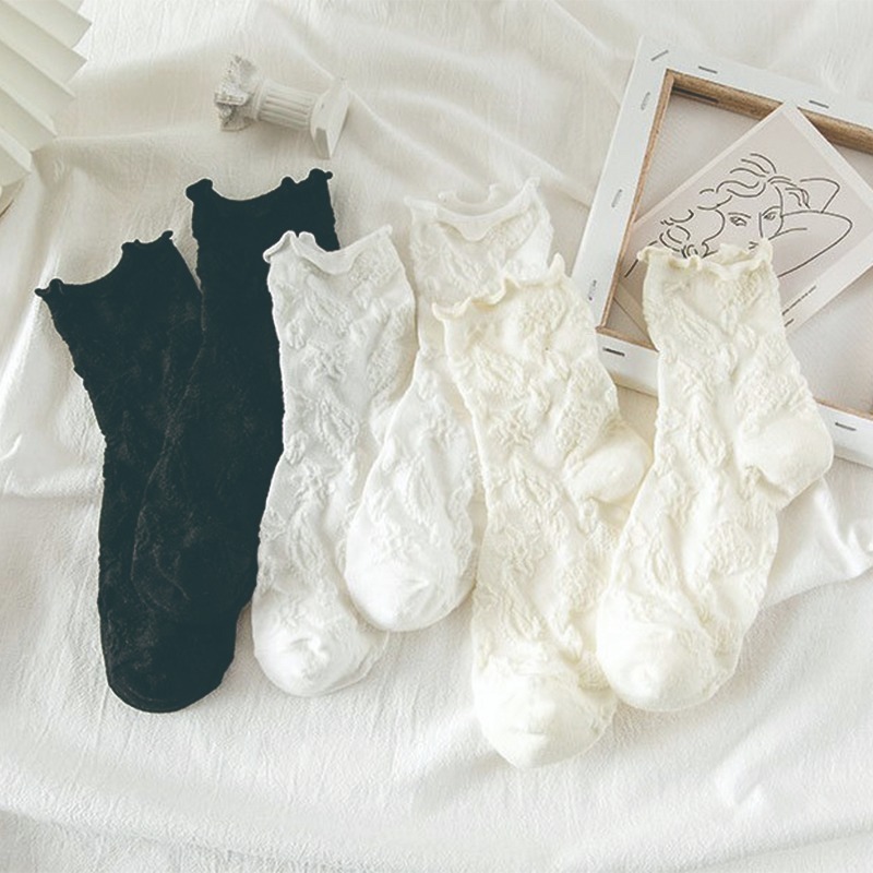 【3C小站】氣質雕花公主襪 日系簡約襪 女性襪 棉襪 氣質襪 青年襪 夏季襪 休閒襪 韓國襪 編織襪 女孩襪 襪子 中筒-細節圖9