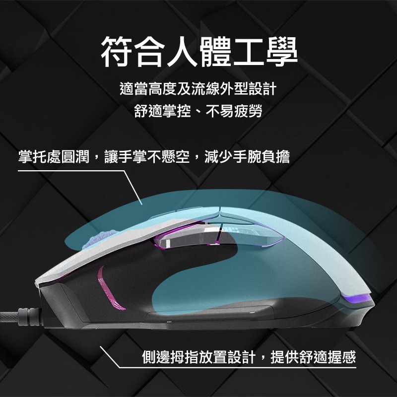 【3C小站】彩光星艦電競滑鼠 電競滑鼠 有線滑鼠 有線電競滑鼠 人體工學 7200DPI 編織線 音樂同步光 電競-細節圖6