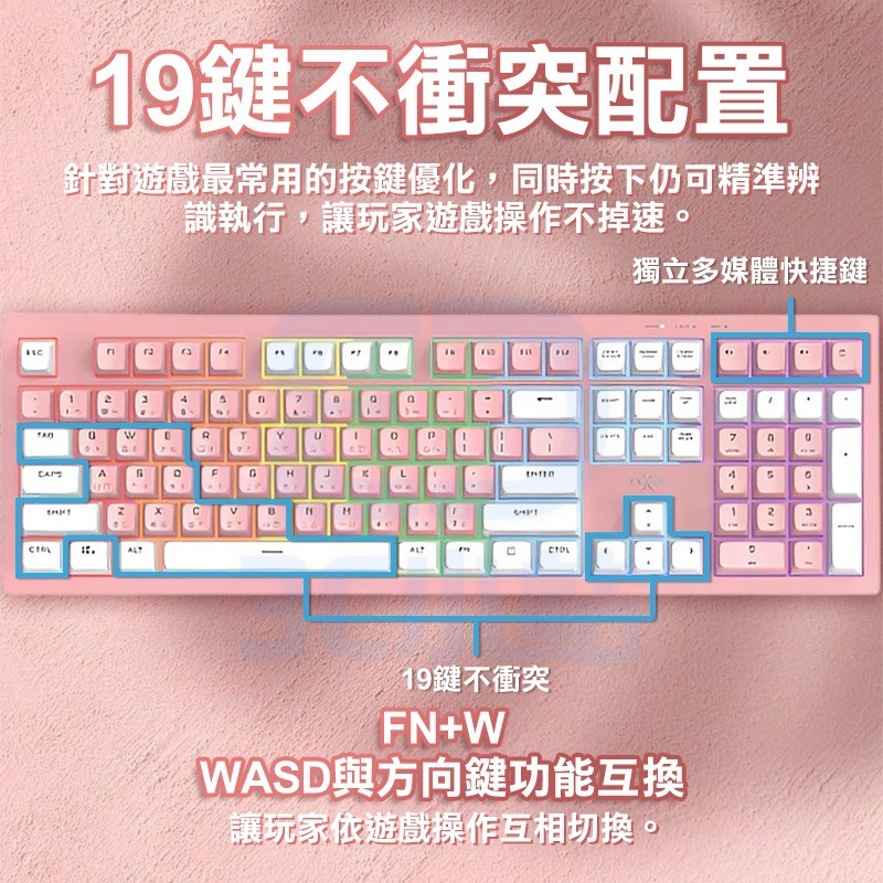 【3C小站】粉色靜音電競鍵盤 幻彩電競鍵盤 極致靜音電競鍵盤 電競鍵盤 有線鍵盤 靜音鍵盤 粉色鍵盤 RGB燈光-細節圖4
