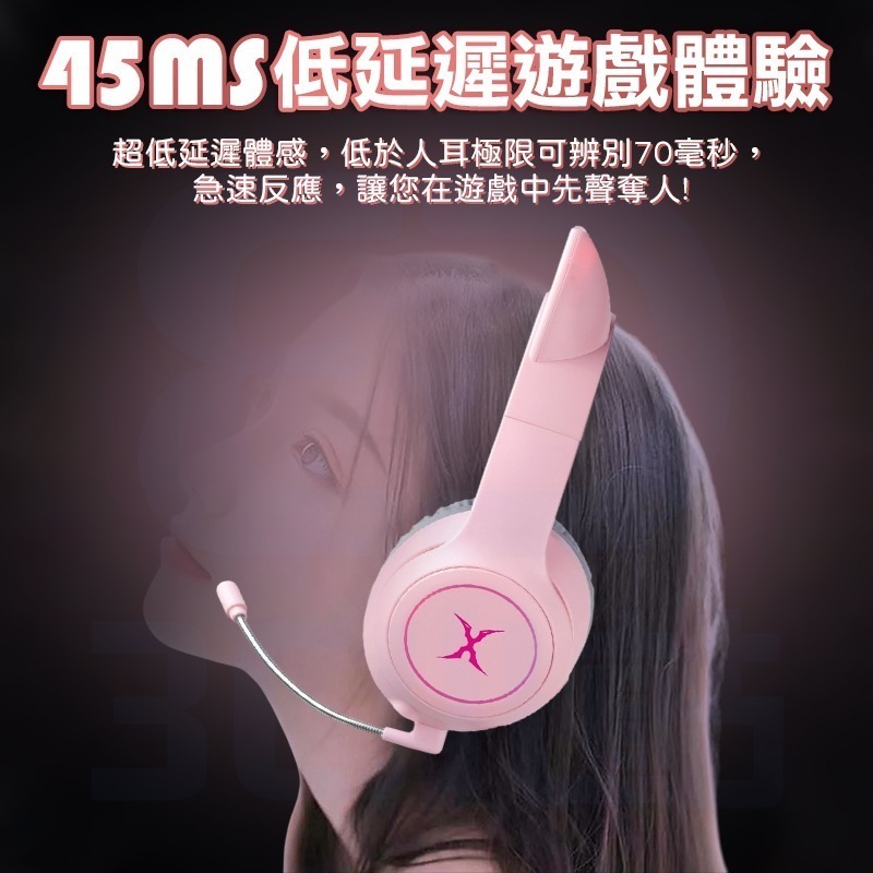 【3C小站】炫喵響狐 無線電競耳機 粉色電競耳機 萌萌貓耳 藍牙+有線 兩用 電競耳機 超低延遲 無線耳機 藍芽耳機-細節圖3
