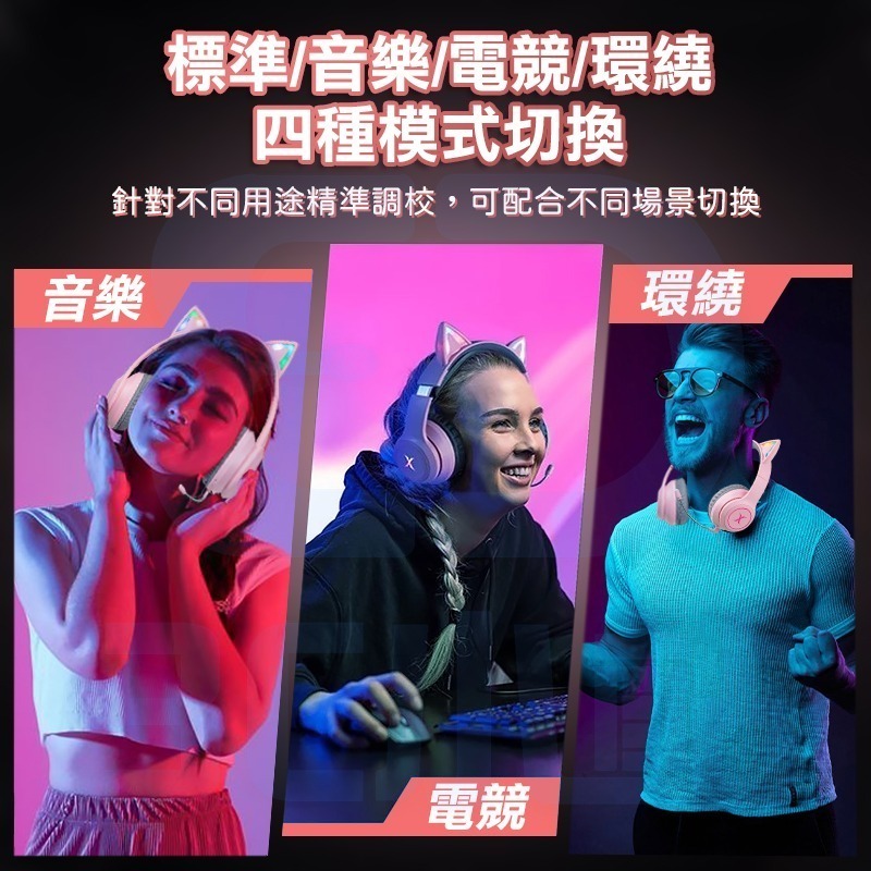 【3C小站】炫喵響狐 無線電競耳機 粉色電競耳機 萌萌貓耳 藍牙+有線 兩用 電競耳機 超低延遲 無線耳機 藍芽耳機-細節圖4