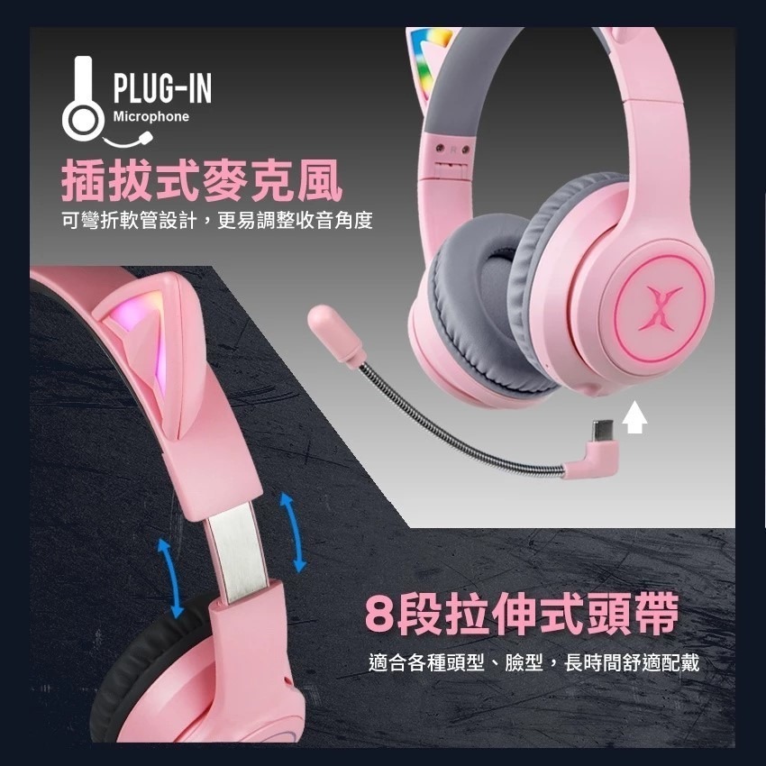 【3C小站】炫喵響狐 無線電競耳機 粉色電競耳機 萌萌貓耳 藍牙+有線 兩用 電競耳機 超低延遲 無線耳機 藍芽耳機-細節圖8