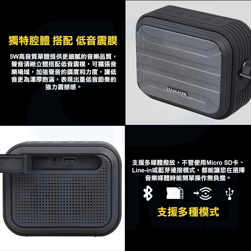 【3C小站】多功能防水藍牙喇叭 IPX6防水 藍牙5.0 內置麥克風 5W單顆喇叭 可雙喇叭TWS互連 5hr續航-細節圖7