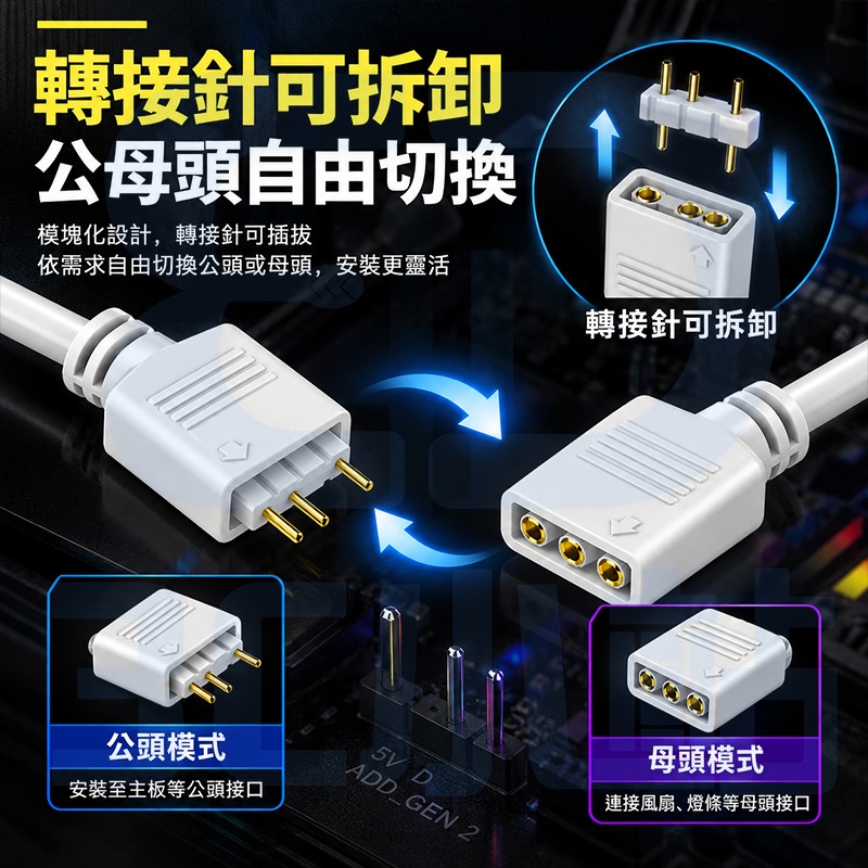 【3C小站】ARGB 5V 3PIN 延長線 1分2 1分3 1分4 RGB 主板 風扇 燈條 馬甲 擴展線 分接線-細節圖4