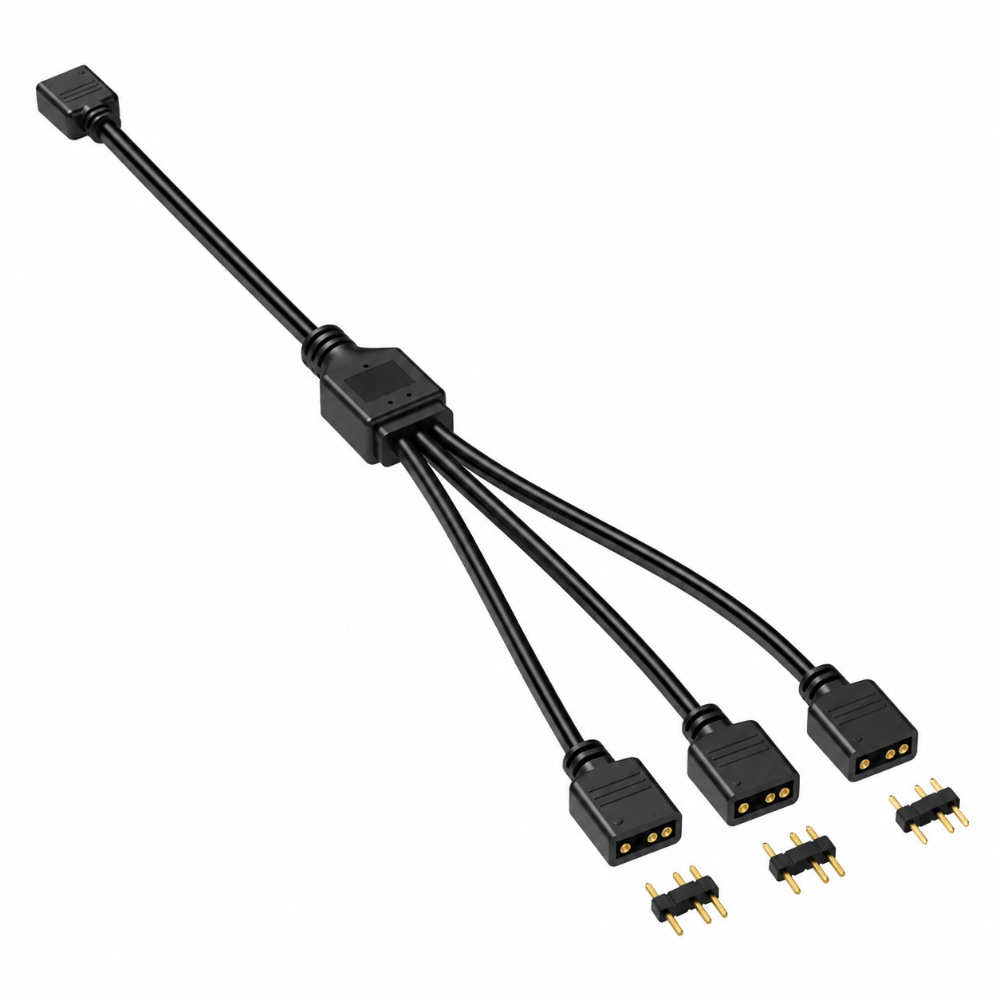 【3C小站】ARGB 5V 3PIN 延長線 1分2 1分3 1分4 RGB 主板 風扇 燈條 馬甲 擴展線 分接線-升級-1分3擴展延長線 黑